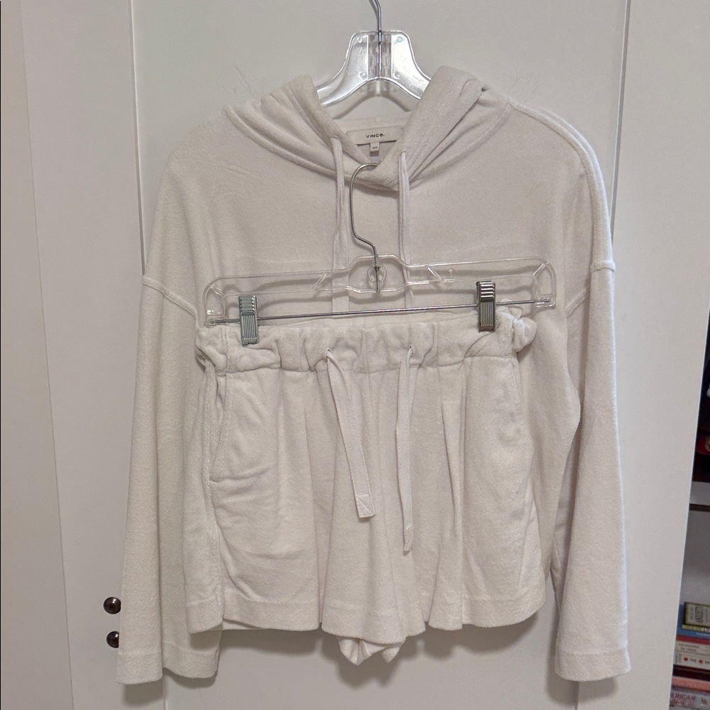 Vince Off-White Hooded Swim Coverup Set - Terrycoth Shorts and Hooded Pullover
